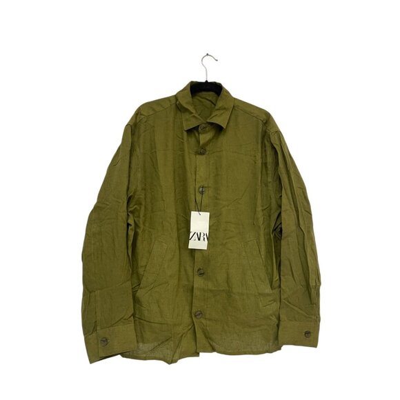 Zara Mens Overshirt Shirt XL Olive Green Button Up Long Sleeve 5320/405 NWT - Picture 1 of 9